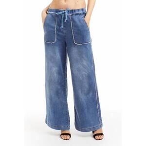 NWT Tractr Soft Tencel Denim Raw Edge Wide Leg Pants Light Indigo– Size M
